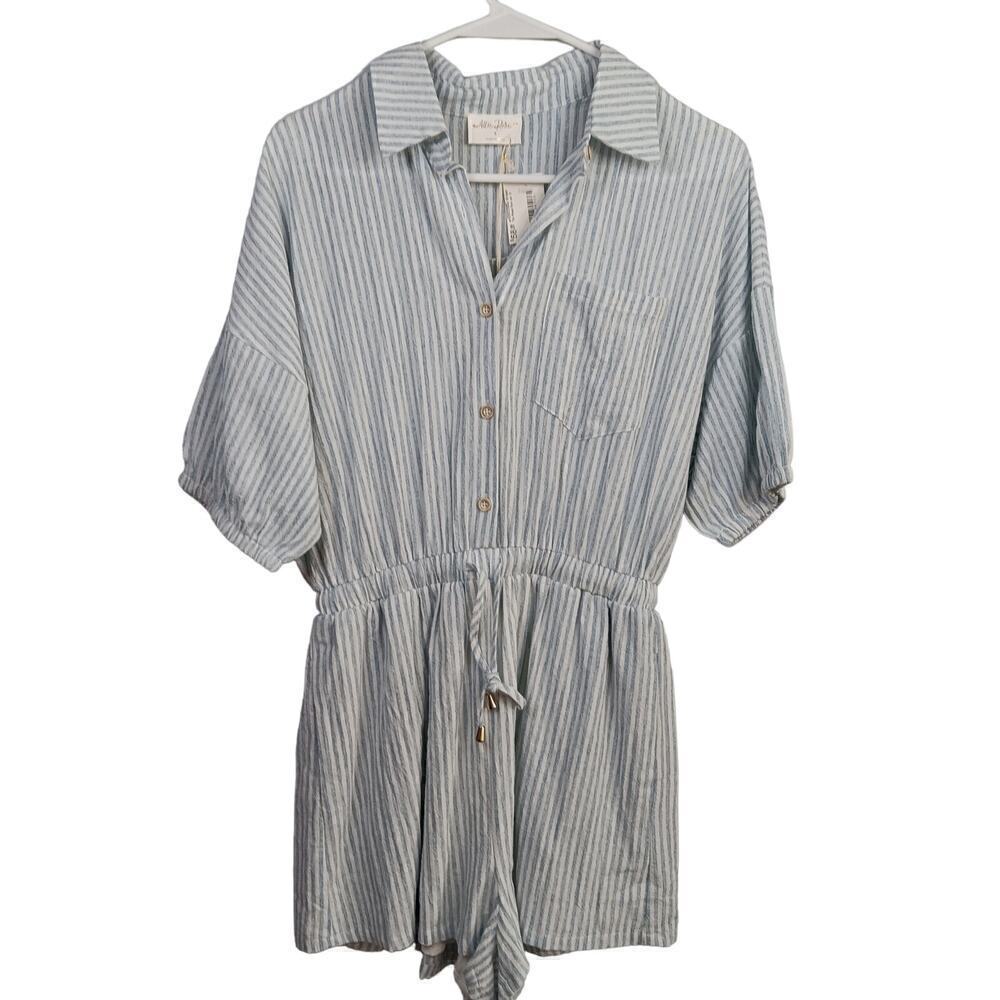 NWT Allie Rose Romper Blue and White Striped Size S